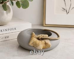 Vintage Studio Pottery Sculptural Bowl Applied Leaf Organic Modern Signed Art