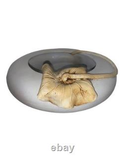 Vintage Studio Pottery Sculptural Bowl Applied Leaf Organic Modern Signed Art
