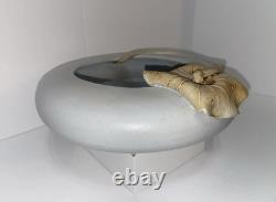 Vintage Studio Pottery Sculptural Bowl Applied Leaf Organic Modern Signed Art