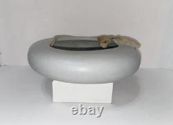Vintage Studio Pottery Sculptural Bowl Applied Leaf Organic Modern Signed Art