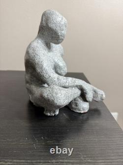 Vintage Studio Pottery Seated Female Figure Sculpture Granite Finish Modernist