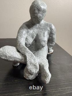 Vintage Studio Pottery Seated Female Figure Sculpture Granite Finish Modernist