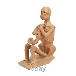 Vintage Studio Pottery Skeleton Playing Horned Instrument Candlestick
