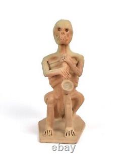 Vintage Studio Pottery Skeleton Playing Horned Instrument Candlestick