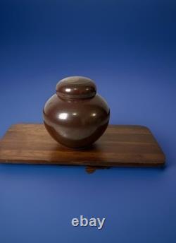 Vintage Studio Pottery StoneWear Jar Signed DH Hi Fire Brown Glaze Sun Set Art