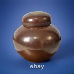Vintage Studio Pottery StoneWear Jar Signed DH Hi Fire Brown Glaze Sun Set Art