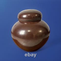 Vintage Studio Pottery StoneWear Jar Signed DH Hi Fire Brown Glaze Sun Set Art