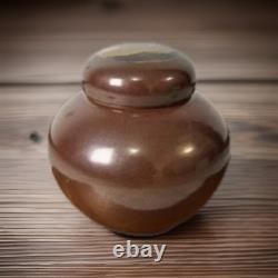 Vintage Studio Pottery StoneWear Jar Signed DH Hi Fire Brown Glaze Sun Set Art