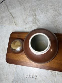 Vintage Studio Pottery StoneWear Jar Signed DH Hi Fire Brown Glaze Sun Set Art