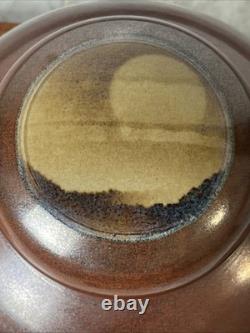 Vintage Studio Pottery StoneWear Jar Signed DH Hi Fire Brown Glaze Sun Set Art