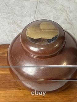 Vintage Studio Pottery StoneWear Jar Signed DH Hi Fire Brown Glaze Sun Set Art