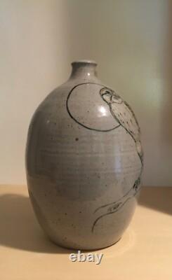 Vintage Studio Pottery Stoneware Pitcher Jug Vase Painted Peregrine Falcon