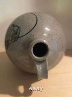 Vintage Studio Pottery Stoneware Pitcher Jug Vase Painted Peregrine Falcon