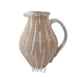 Vintage Studio Pottery Stoneware Pitcher, Rustic Carved Wabi-Sabi Design