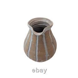 Vintage Studio Pottery Stoneware Pitcher, Rustic Carved Wabi-Sabi Design