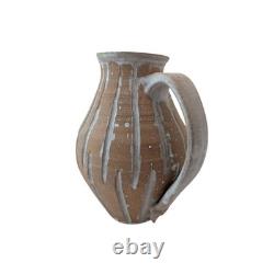 Vintage Studio Pottery Stoneware Pitcher, Rustic Carved Wabi-Sabi Design