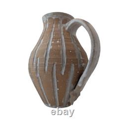 Vintage Studio Pottery Stoneware Pitcher, Rustic Carved Wabi-Sabi Design