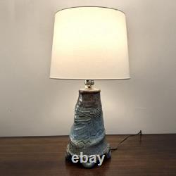 Vintage Studio Pottery Stoneware Table Lamp Blue & Brown Glazed Ceramic