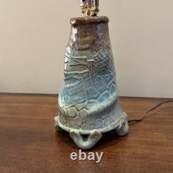 Vintage Studio Pottery Stoneware Table Lamp Blue & Brown Glazed Ceramic