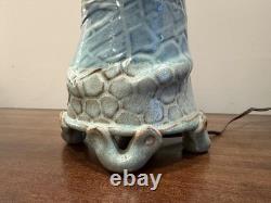 Vintage Studio Pottery Stoneware Table Lamp Blue & Brown Glazed Ceramic