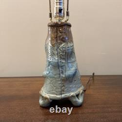 Vintage Studio Pottery Stoneware Table Lamp Blue & Brown Glazed Ceramic
