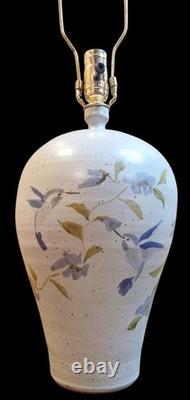 Vintage Studio Pottery Stoneware Table Lamp Signed Hummingbird Cottagecore Decor