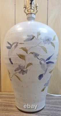 Vintage Studio Pottery Stoneware Table Lamp Signed Hummingbird Cottagecore Decor