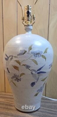 Vintage Studio Pottery Stoneware Table Lamp Signed Hummingbird Cottagecore Decor