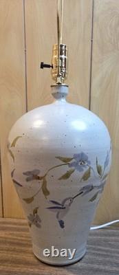 Vintage Studio Pottery Stoneware Table Lamp Signed Hummingbird Cottagecore Decor