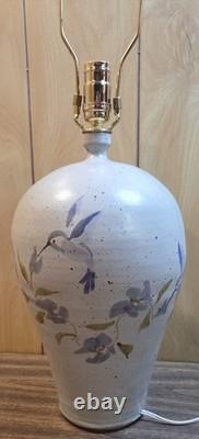 Vintage Studio Pottery Stoneware Table Lamp Signed Hummingbird Cottagecore Decor