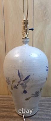Vintage Studio Pottery Stoneware Table Lamp Signed Hummingbird Cottagecore Decor