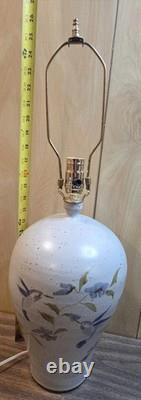Vintage Studio Pottery Stoneware Table Lamp Signed Hummingbird Cottagecore Decor