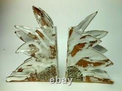 Vintage Studio Pottery Sunflower Bookends Art Pottery Abstract 9 1/2 JCW