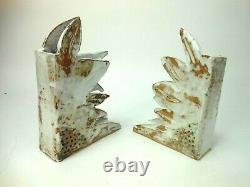 Vintage Studio Pottery Sunflower Bookends Art Pottery Abstract 9 1/2 JCW