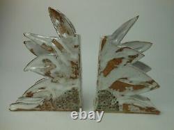 Vintage Studio Pottery Sunflower Bookends Art Pottery Abstract 9 1/2 JCW