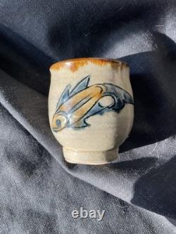 Vintage Studio Pottery Tea Cup Yunomi Fish Signed