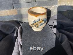 Vintage Studio Pottery Tea Cup Yunomi Fish Signed
