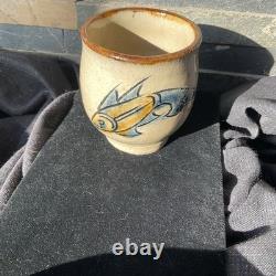 Vintage Studio Pottery Tea Cup Yunomi Fish Signed