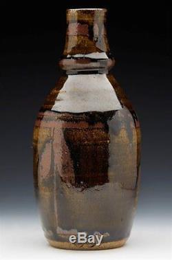 Vintage Studio Pottery Tenmoku Glazed Bottle Vase Signed 20th C