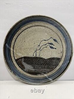 Vintage Studio Pottery UK Art Handmade Large Plate 15.5 Signed OH, HO