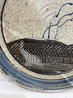 Vintage Studio Pottery UK Art Handmade Large Plate 15.5 Signed OH, HO