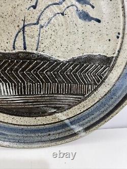 Vintage Studio Pottery UK Art Handmade Large Plate 15.5 Signed OH, HO