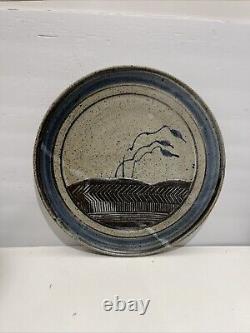 Vintage Studio Pottery UK Art Handmade Large Plate 15.5 Signed OH, HO