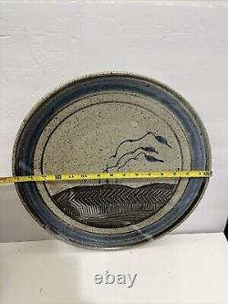 Vintage Studio Pottery UK Art Handmade Large Plate 15.5 Signed OH, HO