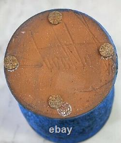 Vintage Studio Pottery Vase Blue Gold Textured Glaze Signed