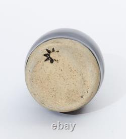 Vintage Studio Pottery Vase Matte Black Stoneware MCM Modernist Clover Relief