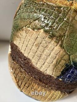 Vintage Studio Pottery Vase Patch Work Multi Color FOLK ART 9.5