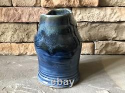 Vintage Studio Pottery Vase Signed Asymmetrical Green Blue Luster Crooked Pot