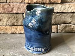 Vintage Studio Pottery Vase Signed Asymmetrical Green Blue Luster Crooked Pot