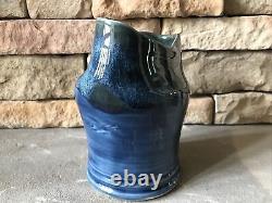 Vintage Studio Pottery Vase Signed Asymmetrical Green Blue Luster Crooked Pot